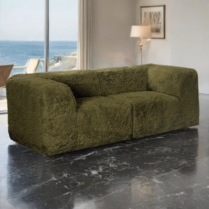 English Elm Modular Faux Fur Sectional Sofa Set with Deep Foam Seating for Cozy Living Rooms Olive Green B2741S01201