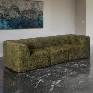 English Elm Modular Faux Fur Sectional Sofa Set with Deep Foam Seating for Cozy Living Rooms Olive Green B2741S01201