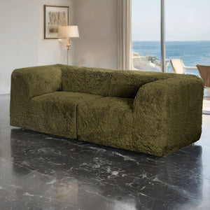 English Elm Modular Faux Fur Sectional Sofa Set with Deep Foam Seating for Cozy Living Rooms Olive Green B2741S01201