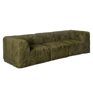 English Elm Modular Faux Fur Sectional Sofa Set with Deep Foam Seating for Cozy Living Rooms Olive Green B2741S01201