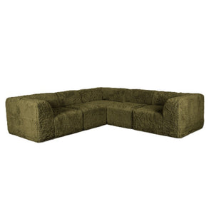 English Elm Living Room 5 Piece Modular Sectional Plush Faux Fur Low Profile Reconfigurable Pit Sofa Olive Green B2741S01204