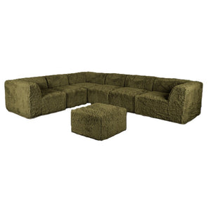 English Elm Living Room 7 Piece Modular Sectional Faux Fur Upholstered L Shape Lounge Sofa Set Olive Green B2741S01205
