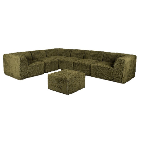 English Elm Living Room 7 Piece Modular Sectional Faux Fur Upholstered L Shape Lounge Sofa Set Olive Green B2741S01205