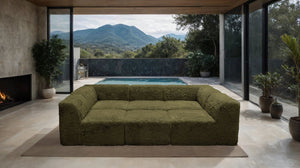 English Elm Living Room 6 Piece Faux Fur Modular Sectional Daybed with High Density Foam Seating Olive Green B2741S01206