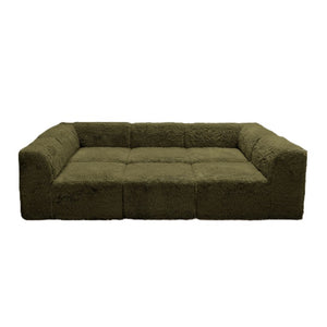 English Elm Living Room 6 Piece Faux Fur Modular Sectional Daybed with High Density Foam Seating Olive Green B2741S01206