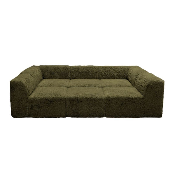 English Elm Living Room 6 Piece Faux Fur Modular Sectional Daybed with High Density Foam Seating Olive Green B2741S01206