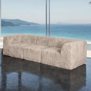 English Elm Modular Faux Fur Sectional Sofa Set with Deep Foam Seating for Cozy Living Rooms Taupe B2741S01209