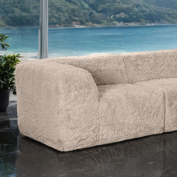 English Elm Modular Faux Fur Sectional Sofa Set with Deep Foam Seating for Cozy Living Rooms Taupe B2741S01209
