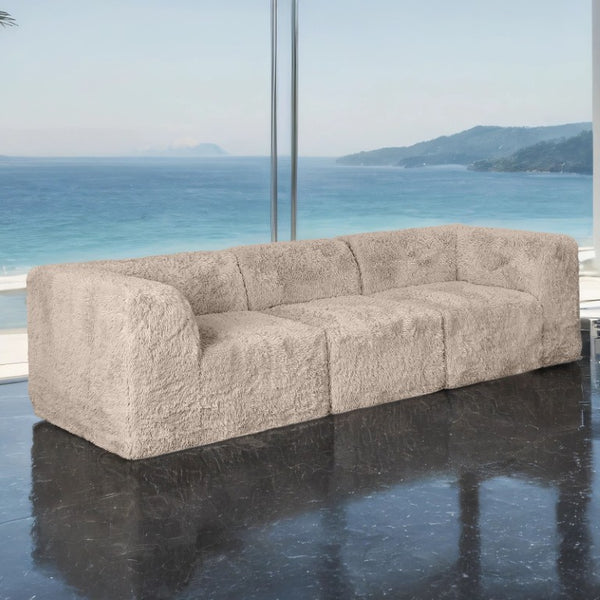 English Elm Modular Faux Fur Sectional Sofa Set with Deep Foam Seating for Cozy Living Rooms Taupe B2741S01209