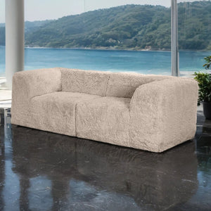 English Elm Modular Faux Fur Sectional Sofa Set with Deep Foam Seating for Cozy Living Rooms Taupe B2741S01209