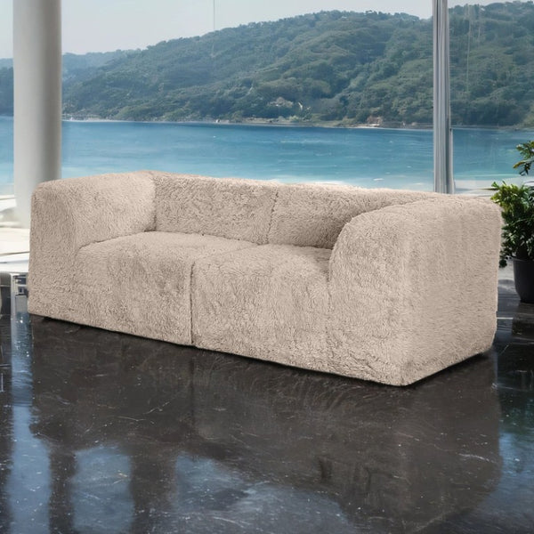 English Elm Modular Faux Fur Sectional Sofa Set with Deep Foam Seating for Cozy Living Rooms Taupe B2741S01209