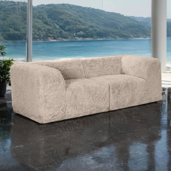English Elm Modular Faux Fur Sectional Sofa Set with Deep Foam Seating for Cozy Living Rooms Taupe B2741S01209