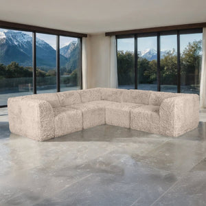 English Elm Living Room 5 Piece Modular Sectional Plush Faux Fur Low Profile Reconfigurable Pit Sofa Taupe B2741S01212