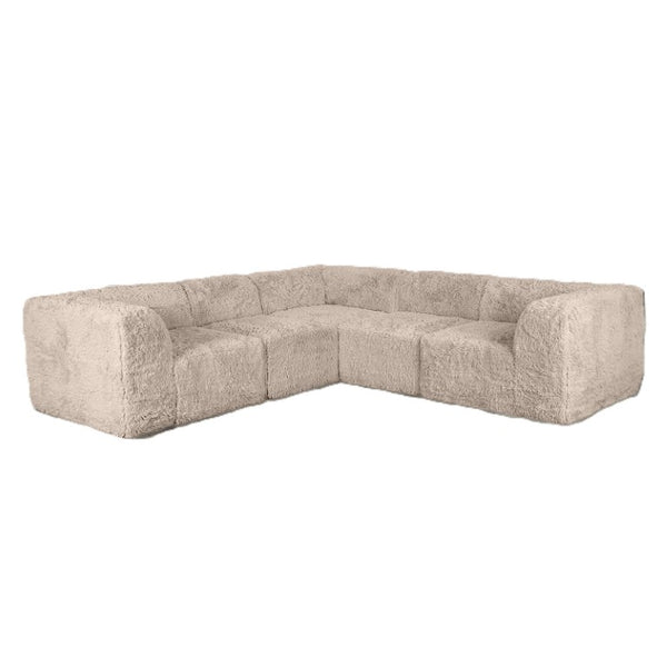English Elm Living Room 5 Piece Modular Sectional Plush Faux Fur Low Profile Reconfigurable Pit Sofa Taupe B2741S01212