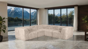 English Elm Living Room 5 Piece Modular Sectional Plush Faux Fur Low Profile Reconfigurable Pit Sofa Taupe B2741S01212