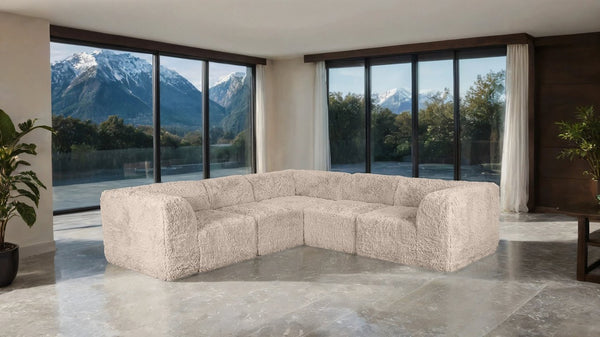 English Elm Living Room 5 Piece Modular Sectional Plush Faux Fur Low Profile Reconfigurable Pit Sofa Taupe B2741S01212
