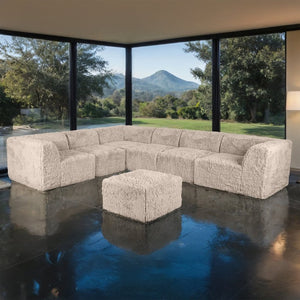 English Elm Living Room 7 Piece Modular Sectional Faux Fur Upholstered L Shape Lounge Sofa Set Taupe B2741S01213