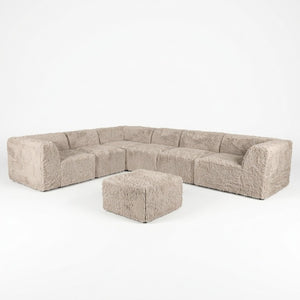 English Elm Living Room 7 Piece Modular Sectional Faux Fur Upholstered L Shape Lounge Sofa Set Taupe B2741S01213