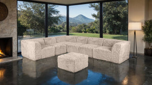 English Elm Living Room 7 Piece Modular Sectional Faux Fur Upholstered L Shape Lounge Sofa Set Taupe B2741S01213