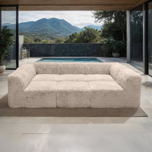English Elm Living Room 6 Piece Faux Fur Modular Sectional Daybed with High Density Foam Seating Taupe B2741S01214