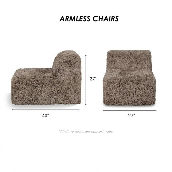 English Elm Living Room 6 Piece Faux Fur Modular Sectional Daybed with High Density Foam Seating Taupe B2741S01214
