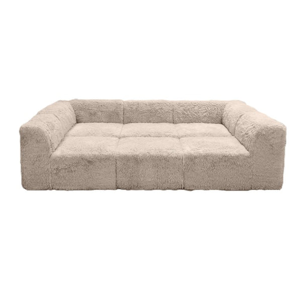 English Elm Living Room 6 Piece Faux Fur Modular Sectional Daybed with High Density Foam Seating Taupe B2741S01214