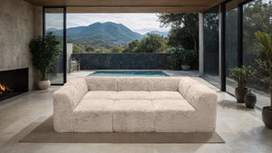 English Elm Living Room 6 Piece Faux Fur Modular Sectional Daybed with High Density Foam Seating Taupe B2741S01214
