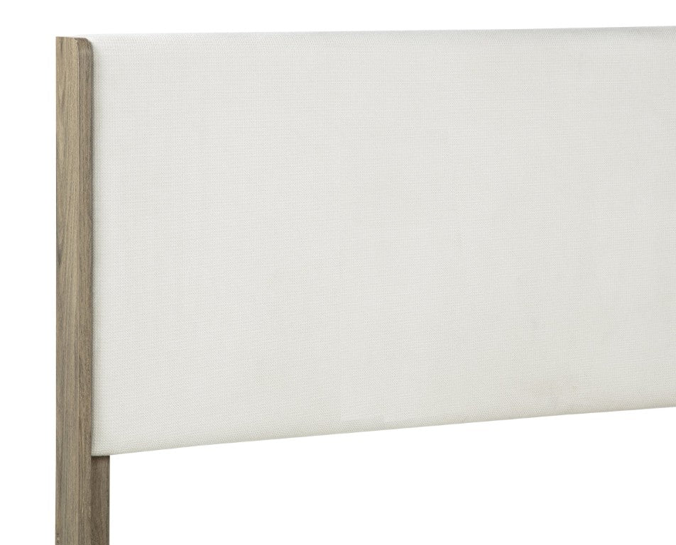 English Elm 1Pc King Platform Bed Padded Fabric Headboard Solid Wood Driftwood Finish Modern Bedroom B2741S01216