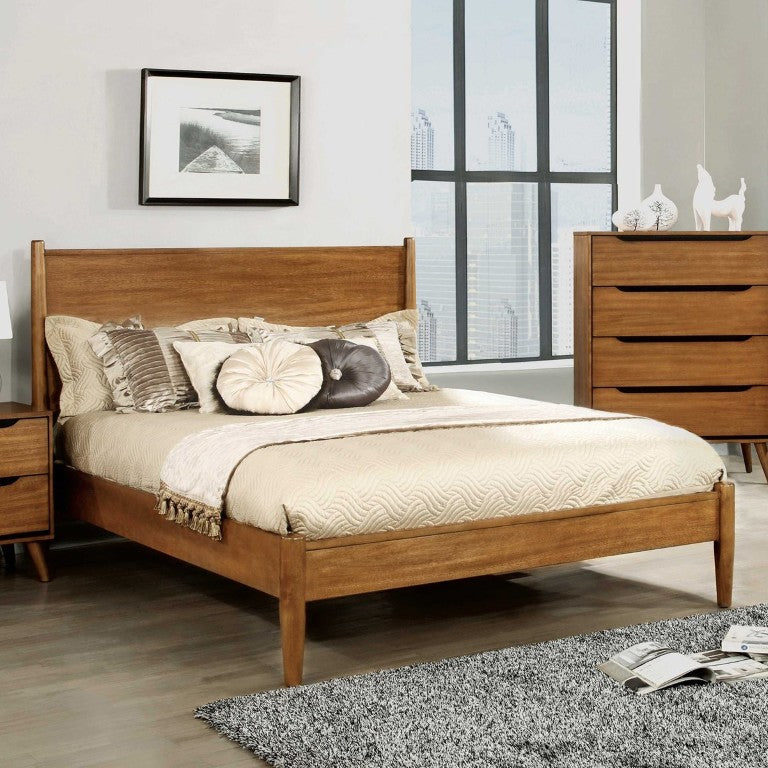 English Elm Mid-Century Modern Eastern King Platform Bed Solid Oak Finish Tapered Legs Slat Kit B2741S01228