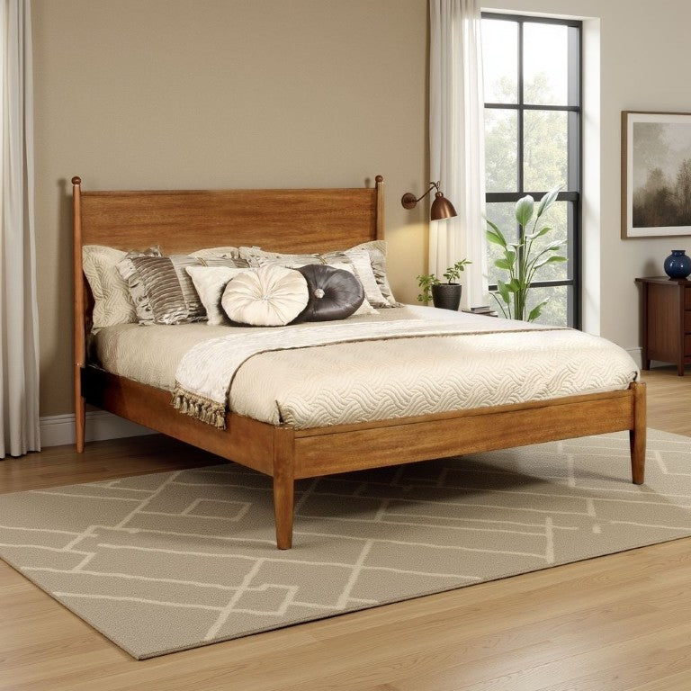 English Elm Mid-Century Modern Eastern King Platform Bed Solid Oak Finish Tapered Legs Slat Kit B2741S01228