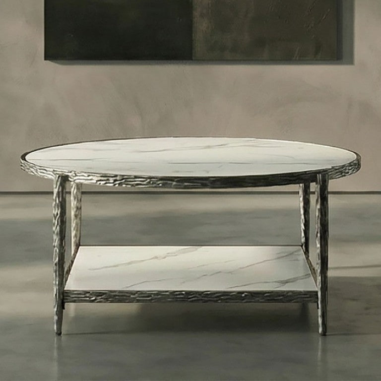 English Elm Contemporary Sintered Stone 3 Piece Table Set with Gunmetal Steel Frames for Living Room B2741S01231