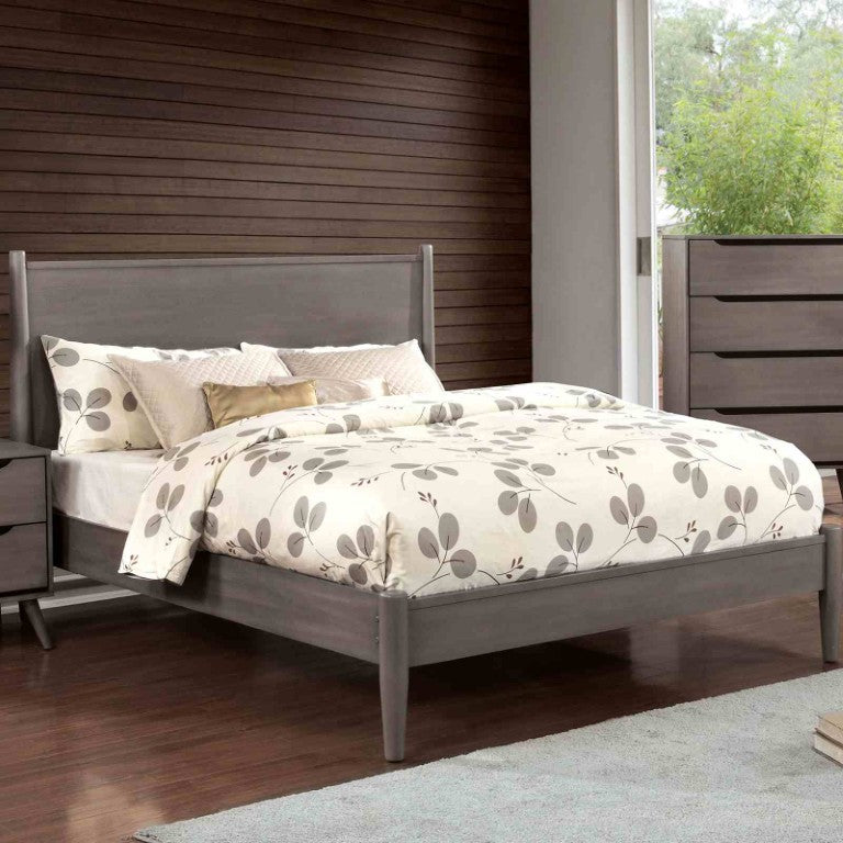 English Elm Platform Queen Bed Mid-Century Modern Solid Wood Frame with Tapered Legs for Bedroom B2741S01237