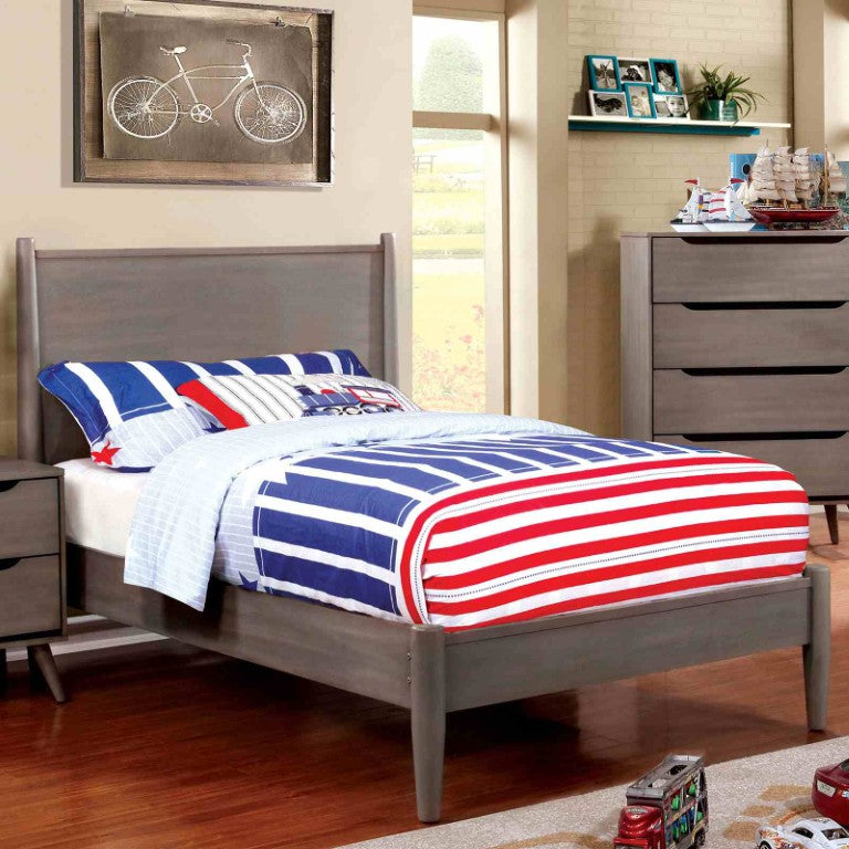 English Elm Platform Twin Bed with Round Tapered Legs Mid-Century Modern Low-Profile Wood Frame B2741S01241