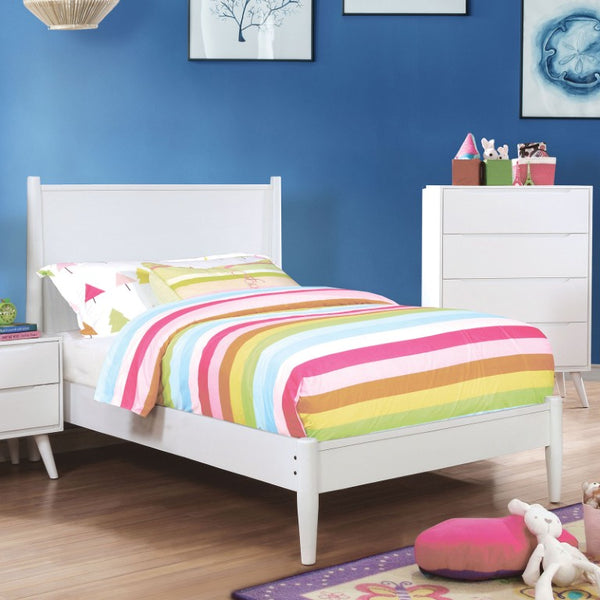 English Elm 1Pc Twin Platform Bed Wingback Headboard Solid Wood Mid-Century White Finish B2741S01247