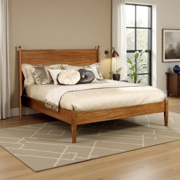 English Elm Oak Finish Mid-Century Modern Full Platform Bed Set with Matching Pair of Nightstands B2741S01251
