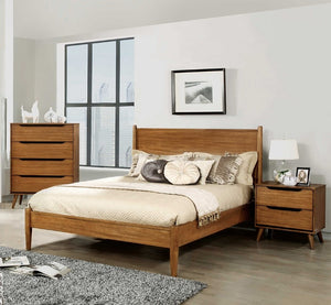 English Elm Wooden Twin Platform Bedroom Set Mid-Century Tapered Legs Solid Wood 3 Piece Suite Oak B2741S01257