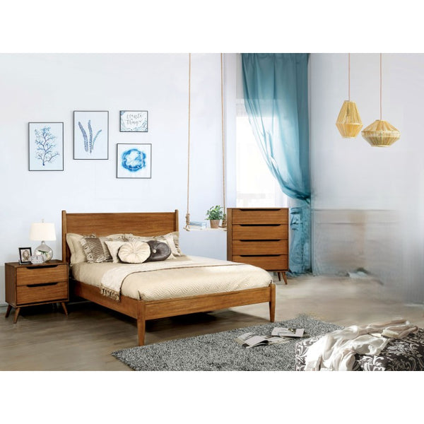 English Elm Wooden Twin Platform Bedroom Set Mid-Century Tapered Legs Solid Wood 3 Piece Suite Oak B2741S01257