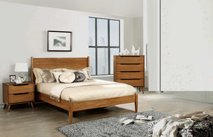 English Elm Wooden Twin Platform Bedroom Set Mid-Century Tapered Legs Solid Wood 3 Piece Suite Oak B2741S01257