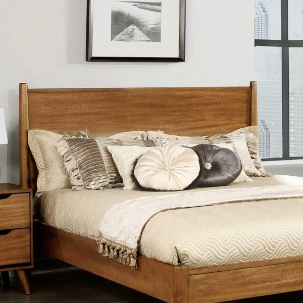 English Elm Wooden Twin Platform Bedroom Set Mid-Century Tapered Legs Solid Wood 3 Piece Suite Oak B2741S01257