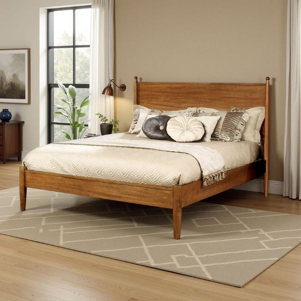English Elm Wooden Twin Platform Bedroom Set Mid-Century Tapered Legs Solid Wood 3 Piece Suite Oak B2741S01257