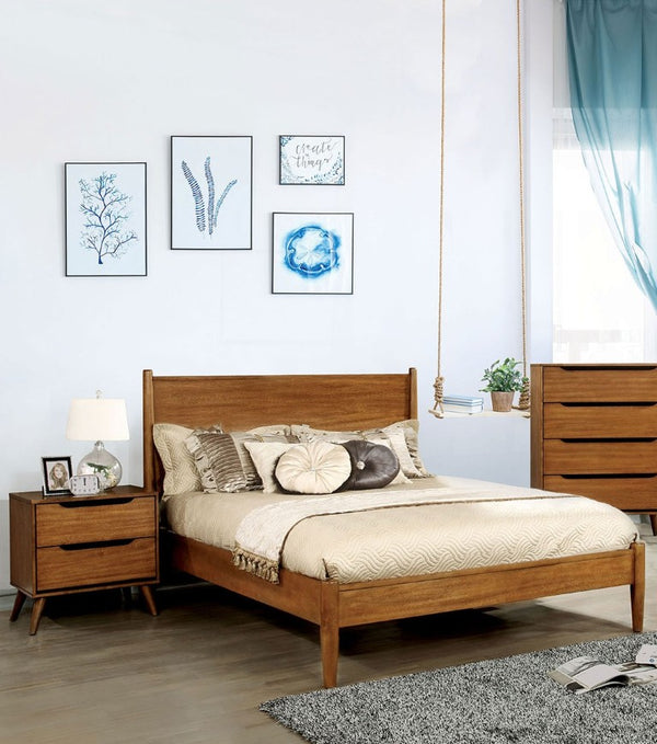 English Elm Wooden Twin Platform Bedroom Set Mid-Century Tapered Legs Solid Wood 3 Piece Suite Oak B2741S01257