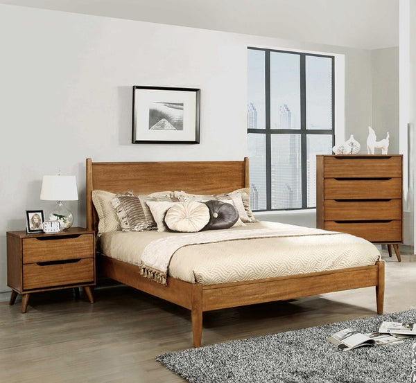 English Elm Wooden Twin Platform Bedroom Set Mid-Century Tapered Legs Solid Wood 3 Piece Suite Oak B2741S01257