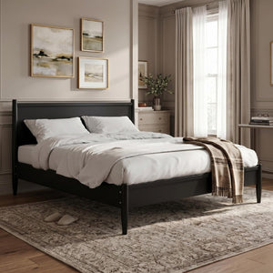 English Elm Wooden Twin Platform Bedroom Set Mid-Century Tapered Legs Solid Wood 3 Piece Suite Black B2741S01268