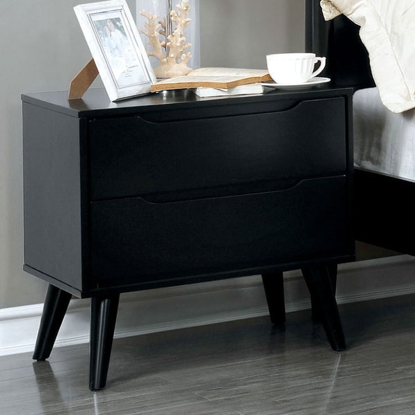 English Elm Wooden Twin Platform Bedroom Set Mid-Century Tapered Legs Solid Wood 3 Piece Suite Black B2741S01268