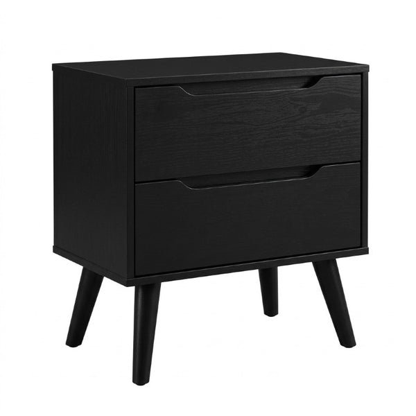 English Elm Wooden Twin Platform Bedroom Set Mid-Century Tapered Legs Solid Wood 3 Piece Suite Black B2741S01268