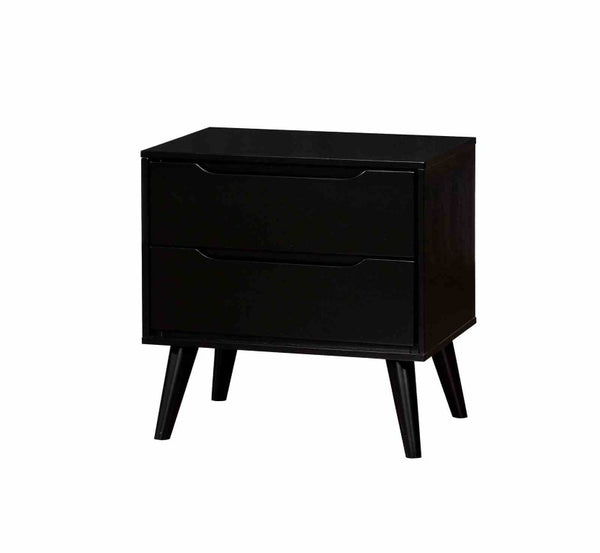 English Elm Wooden Twin Platform Bedroom Set Mid-Century Tapered Legs Solid Wood 3 Piece Suite Black B2741S01268