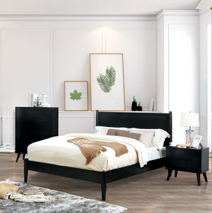 English Elm Wooden Twin Platform Bedroom Set Mid-Century Tapered Legs Solid Wood 3 Piece Suite Black B2741S01268