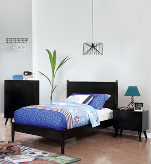 English Elm Wooden Twin Platform Bedroom Set Mid-Century Tapered Legs Solid Wood 3 Piece Suite Black B2741S01268