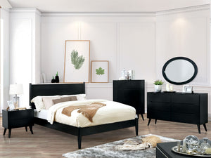 English Elm Wooden Twin Platform Bedroom Set Mid-Century Tapered Legs Solid Wood 3 Piece Suite Black B2741S01268
