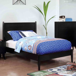 English Elm Wooden Twin Platform Bedroom Set Mid-Century Tapered Legs Solid Wood 3 Piece Suite Black B2741S01268